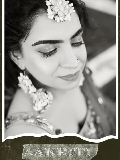 A black and white portrait of the bride with a torn paper effect, giving it a vintage and artistic feel.