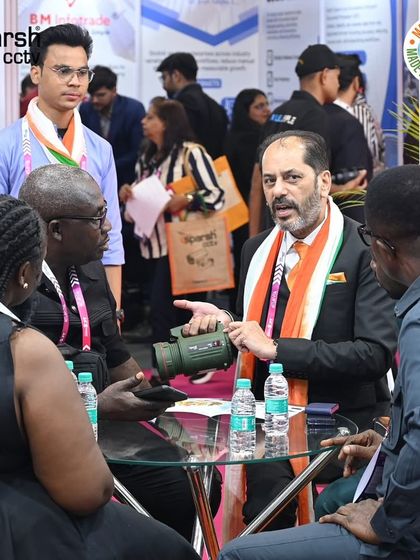 Our founder demonstrating our thermal imaging technology to international delegates at IndiaSoft & Convergence 2025. We are proudly taking Made in India security solutions to the world.