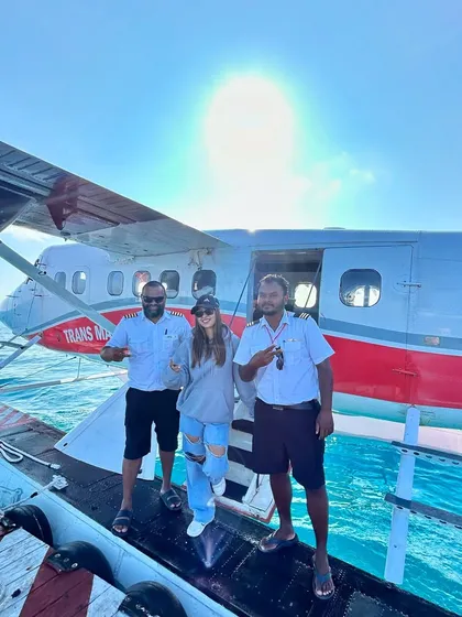 Another great moment with the friendly Trans Maldivian Airways crew.
