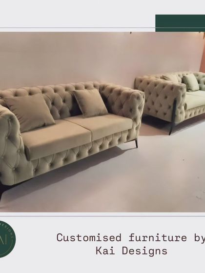 A classic Chesterfield sofa set we crafted, featuring deep button-tufting and a soft, neutral fabric. This timeless design brings an air of sophistication and traditional comfort to any interior.