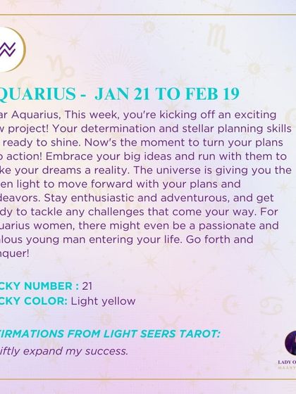 A weekly forecast for Aquarius about kicking off an exciting new project. This reading is a green light from the universe to turn your plans into action and embrace your big ideas.