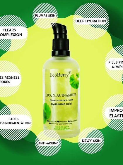 My Cica Niacinamide Glow Essence clears complexion, minimizes pores, fades hyperpigmentation, and provides deep hydration for dewy, anti-aging results.