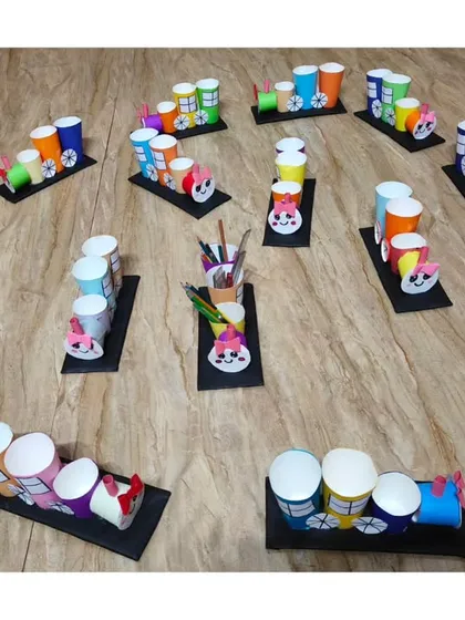 All aboard the creativity express. Our students made these amazing train pen holders using recycled paper cups, showing that art can be both fun and functional.