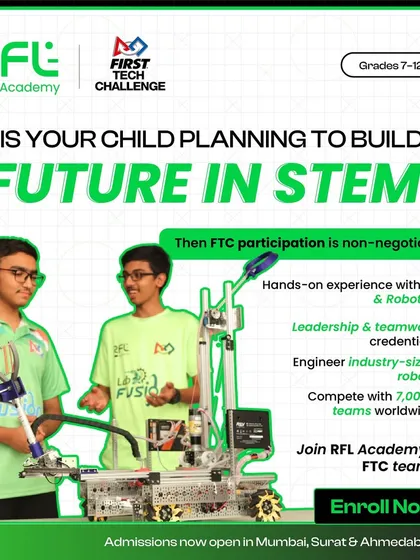 A poster targeting parents of children planning a future in STEM, stating that FTC participation is "non-negotiable" and listing the key benefits like hands-on experience and leadership credentials.