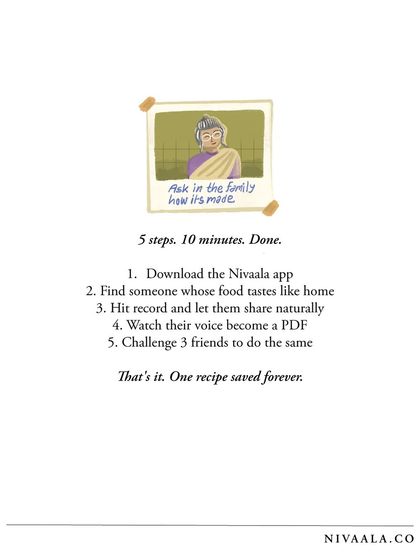 Nivaala - Recipe Preservation & Keepsakes The Nivaala Voice App photo 5