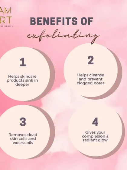The benefits of exfoliating are amazing. It helps your skincare products sink in deeper, prevents clogged pores, removes dead skin cells, and gives you a radiant glow.