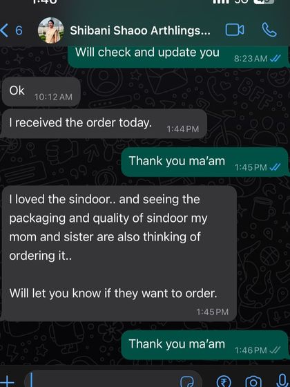 This heartwarming message from a customer shows how much the quality of our sindoor matters. I am so happy that she, her mom, and her sister all appreciate the purity and packaging of our traditional plant sindoor.