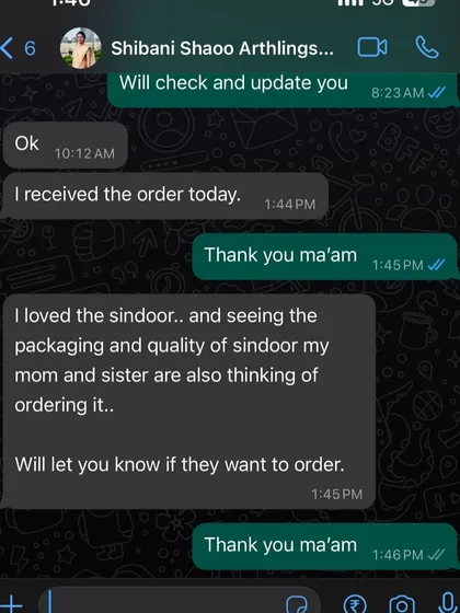 This heartwarming message from a customer shows how much the quality of our sindoor matters. I am so happy that she, her mom, and her sister all appreciate the purity and packaging of our traditional plant sindoor.