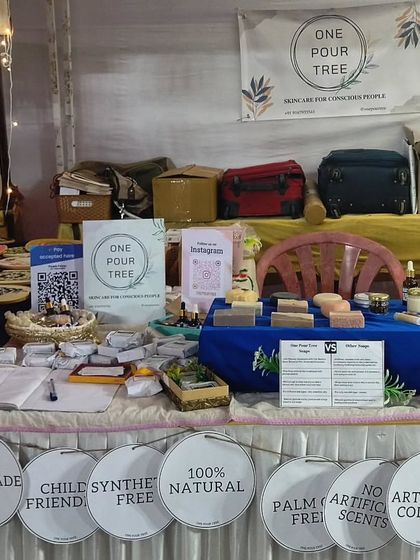 Another view of my stall, fully stocked and ready for customers. You can see my product comparison chart, which helps explain the benefits of handmade soap.
