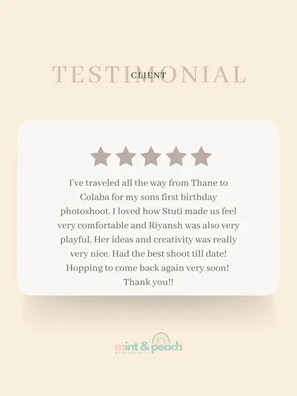 A glowing client testimonial from a first birthday photoshoot. Hearing that we've provided the "best shoot till date" is why I do what I do.