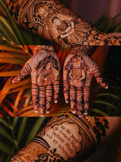 The intricate details of bridal mehndi deserve their own spotlight. I make sure to capture the artistry that tells a story on the bride's hands, like this beautiful portrait design.