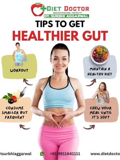 A healthier gut is central to overall wellness. My tips include regular workouts, a healthy diet, eating smaller, frequent meals, and chewing your food thoroughly.