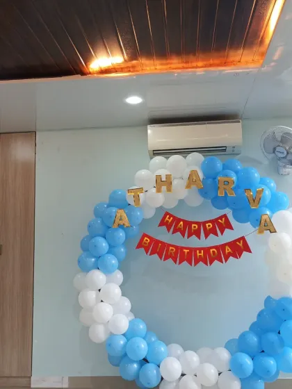 We can place our balloon decorations to best fit your space, as seen here next to a wardrobe.