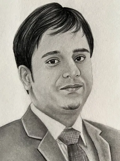 A commissioned A5 pencil sketch of a man in a suit and tie. This formal portrait is a classic and professional gift idea.