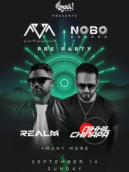Another poster variation for the AVA x NOBO pre-party, emphasizing the B2B nature of the performance.