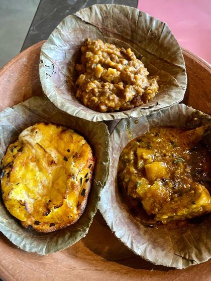 A trio of authentic dishes from the Bastar region. Each bowl holds a unique preparation, highlighting our commitment to exploring and presenting rare and meaningful culinary experiences.