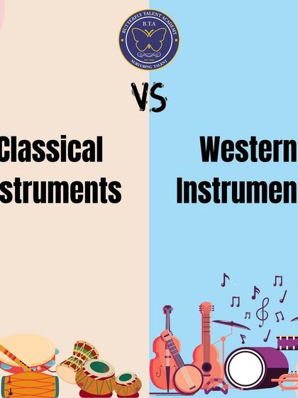 We offer training in both classical Indian and Western instruments. This graphic introduces the two broad categories of musical traditions you can explore with us.