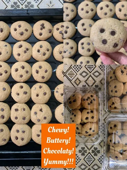 Chewy, buttery, and chocolaty homemade choco-chip cookies.