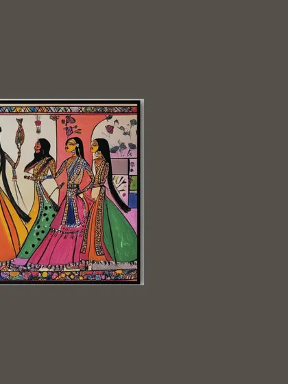 This image showcases a vibrant Madhubani art piece from Mithila, Bihar. By integrating these intricate, traditional paintings into modern interiors, I create spaces that are unique, beautiful, and full of story.