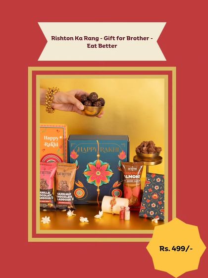 The 'Rishton Ka Rang' gift box is a budget-friendly option packed with flavor. For under 500 rupees, it includes healthy laddoos, namkeen, and a beautiful Rakhi set.