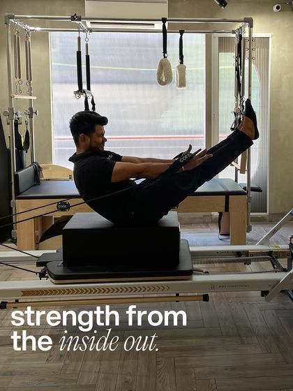 Building strength from the inside out. This teaser variation on the Reformer box is an advanced move that deeply challenges the abdominal muscles and hip flexors.