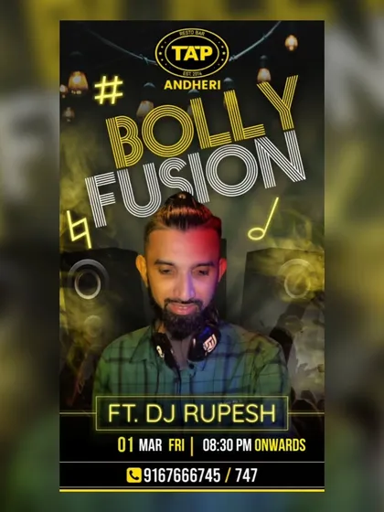 A poster for my 'Bolly Fusion' night, a signature event I host. This showcases my brand as a go-to DJ for Bollywood club music.