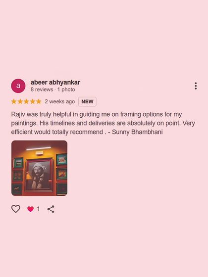A duplicate of a glowing review, emphasizing the positive client experience. Our team, including Rajiv, is always ready to provide helpful guidance on all framing options.