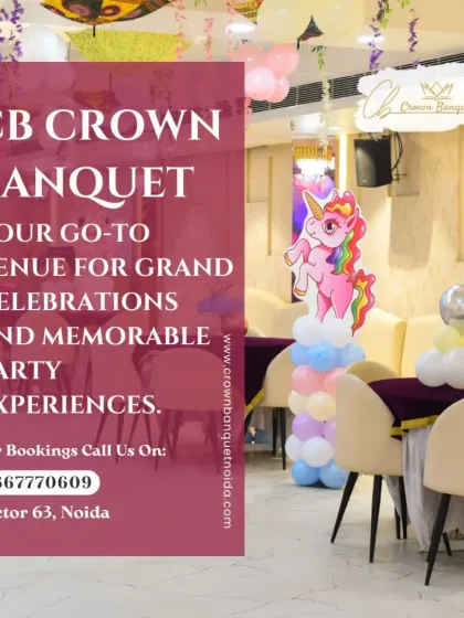 A glimpse of our hall during a unicorn-themed party. The image shows our clean, modern seating and how our space can be transformed to fit any theme, no matter how colorful.