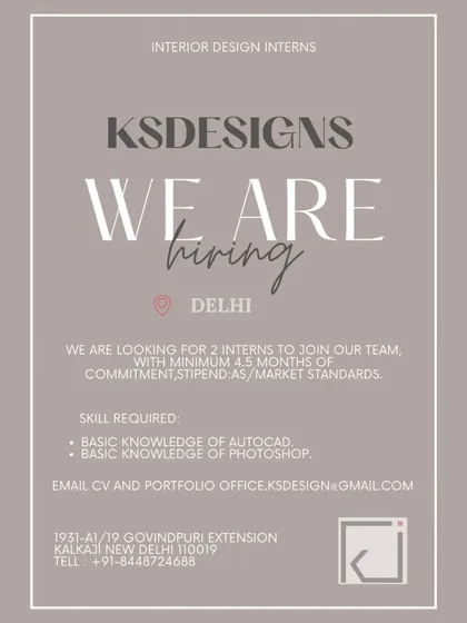Finding the right internship is crucial for students. I connect them with valuable opportunities like this Interior Design Intern role at KS Designs in New Delhi, which clearly lists required skills like AutoCAD and Photoshop.