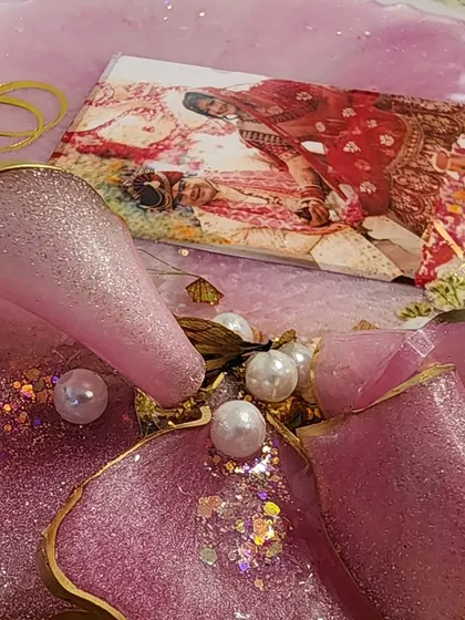 Another work in progress shot of a wedding frame. I love the process of layering the elements to create the final piece.