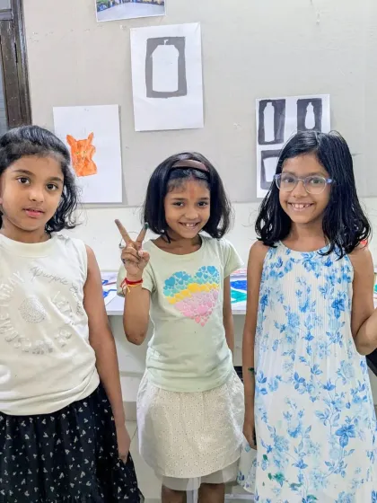 Three happy students from our junior batch. The friendships made during art class are just as important as the art itself.