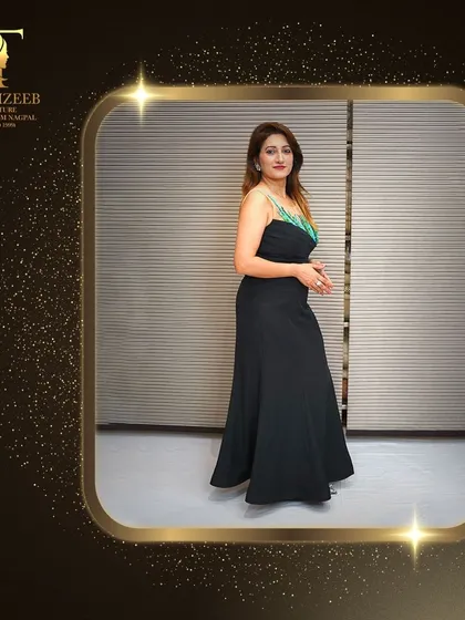 Celebrate the festival season in style. This black gown with an embellished bodice is a perfect choice for a glamorous evening.