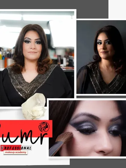 At Rumr Professional Makeup Academy, we redefine beauty by teaching the art and science behind it. This collage shows a classic smokey eye look created at the academy, a place where you can learn from renowned makeup artists in Gurugram.