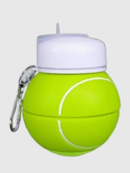 Here's how compact the tennis ball bottle becomes when collapsed. It's a great space-saver for travel or school.