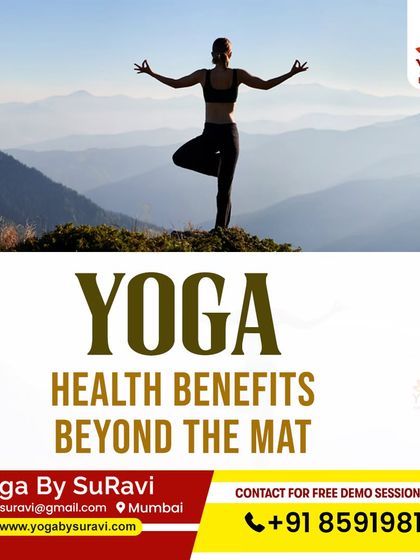 This graphic showcases the health benefits of yoga that go beyond the mat, from improved respiration and weight management to cardiovascular health.