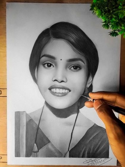 The finished artwork for a commission, showing my hand adding the final touches.