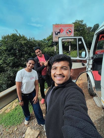 A selfie from the road, capturing the fun of traveling together.