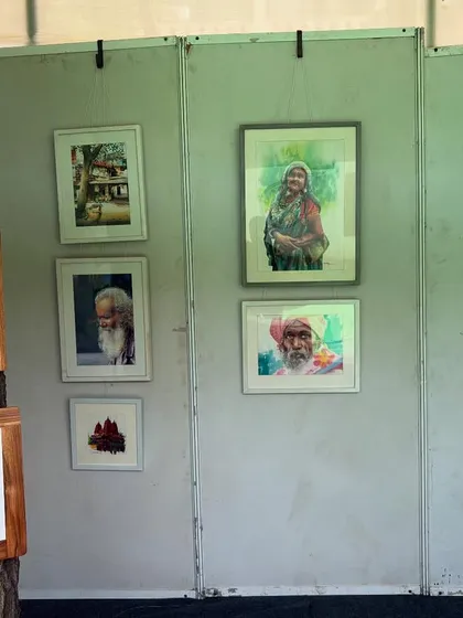 A collection of photos from various art exhibitions and fairs I've participated in, including the National Exhibition of Art and the Jaipur Kala Mela. It's an honor to have my work displayed in these prestigious venues.