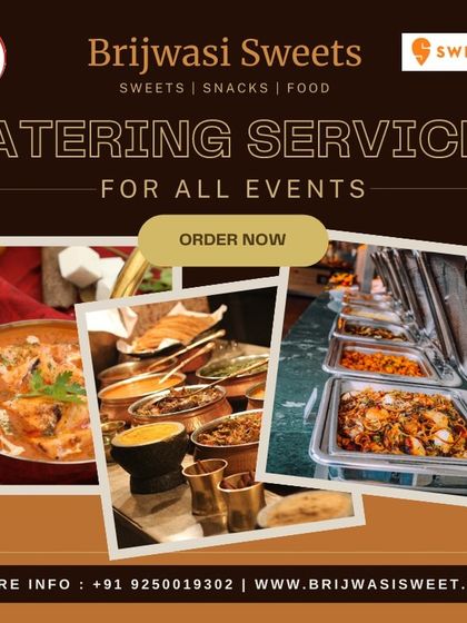 This collage shows the range of my catering services, from rich curries to elegant buffet lines, suitable for all events.