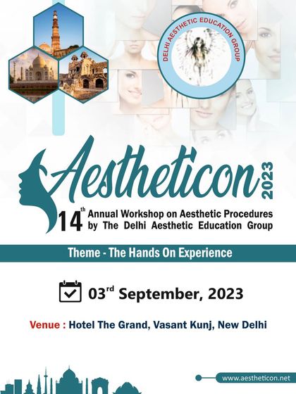 The official poster for Aestheticon 2023, themed "The Hands-On Experience," inviting professionals to an intensive one-day workshop.