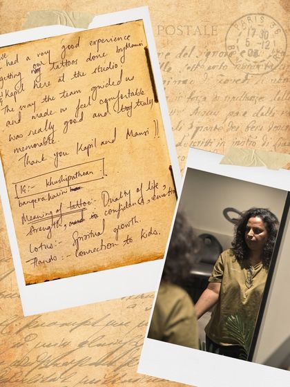 A handwritten note from Khushi and Harshini, thanking the artists for a memorable and comfortable experience.