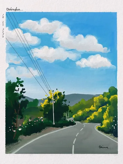 Sometimes the road home is the most inspiring. This is a digital watercolor of a winding road in Dehradun, a place close to my heart. I can turn your favorite landscape, whether it's a mountain view or a city street, into a beautiful piece of art.