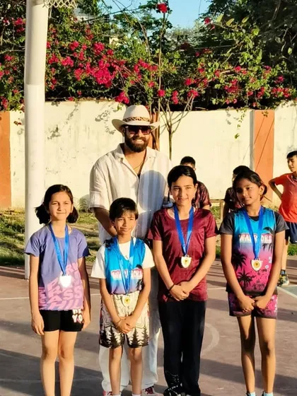 A group of young champions with their medals after the 3x3 basketball tournament. The future of the sport is bright with these talented kids.