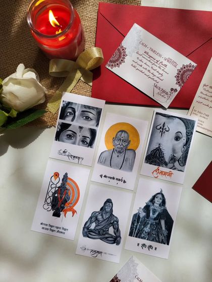 A selection of six of my most popular postcard designs, including Radha Krishna, Swami Samarth, and Ganesha. These can be gifted individually or as a set for a devotee's collection.