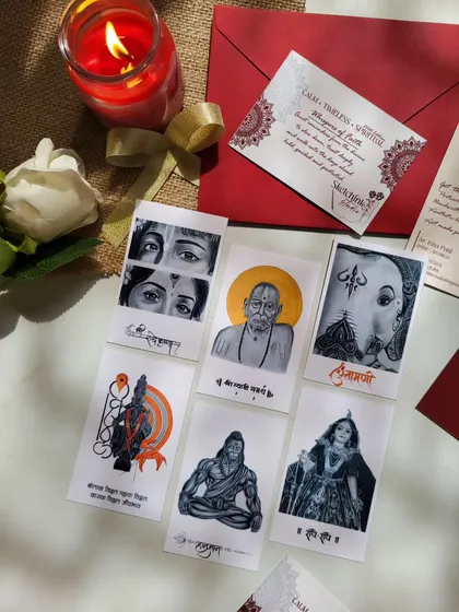 A selection of six of my most popular postcard designs, including Radha Krishna, Swami Samarth, and Ganesha. These can be gifted individually or as a set for a devotee's collection.