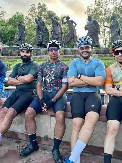 Taking a moment to relax and chat mid-ride. It's not all about speed.