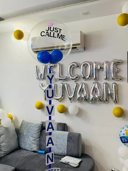 Another angle of the welcome home decor, showing how we can transform a cozy living space for the baby's arrival.