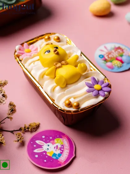 Say hello to the cutest cake in town. Our Easter-themed glazed bar cake is a citrusy slice of heaven, topped with adorable marzipan art that screams festive fun.