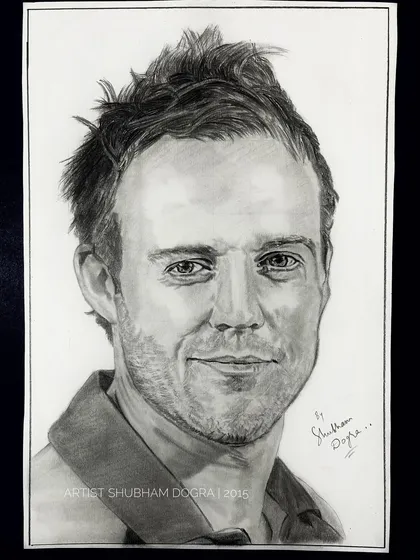 An early pencil sketch of South African cricketer AB de Villiers. This portrait from 2015 shows my long-standing passion for capturing sports icons on paper.