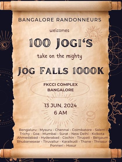 A warm welcome to the 100 'Jogis' taking on our mighty Jog Falls 1000K BRM. This arduous brevet features 10,000 meters of elevation, taking riders from 20+ cities on an enchanting journey through the Western Ghats.
